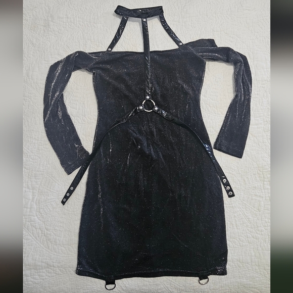 Killstar Dresses & Skirts - Killstar Bodycon Black Glitter Long Sleeve Dress NWT